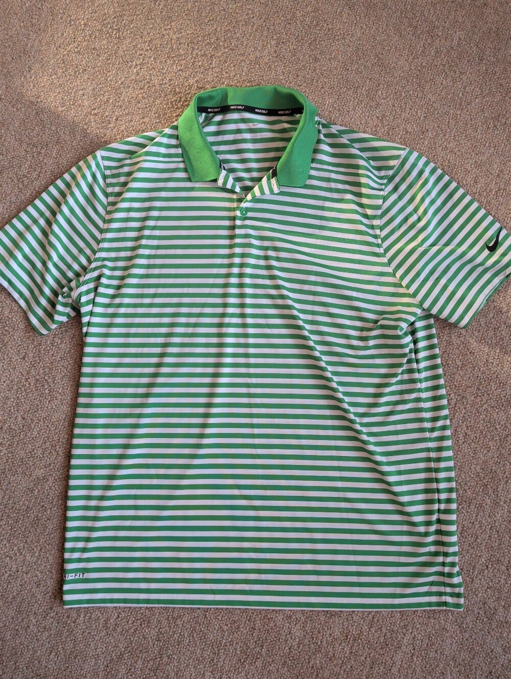 Nike Dri Fit Green/White Striped Golf Polo XL